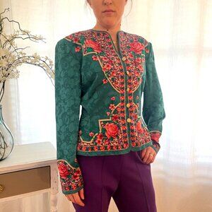 Adrianna Papell Vintage Safe Silk Blouse Jacket English Rose Print Ladies Size10